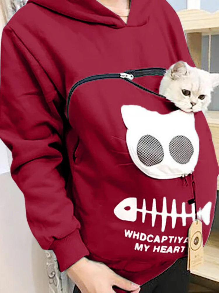 Hoodie Sweatshirt With Cat Pet Pocket Design